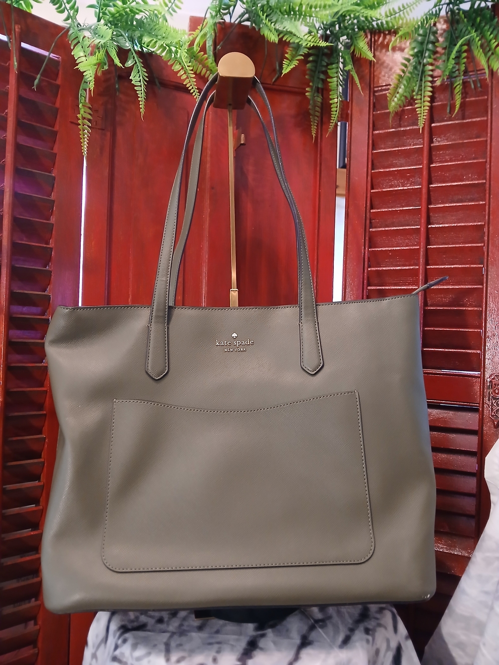 Kate Spade Olive Green Leather Tote Bag
